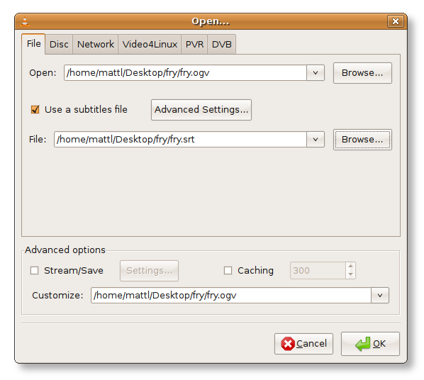 VLC-Dialog „Datei öffnen“