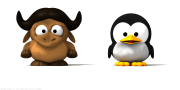 3D baby GNU and baby Tux by Nicolas Rougier