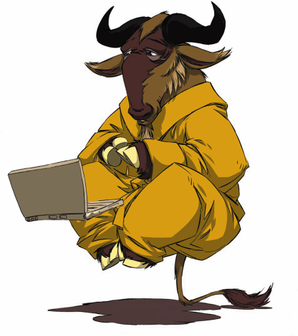 [GNU levitando com um laptop]