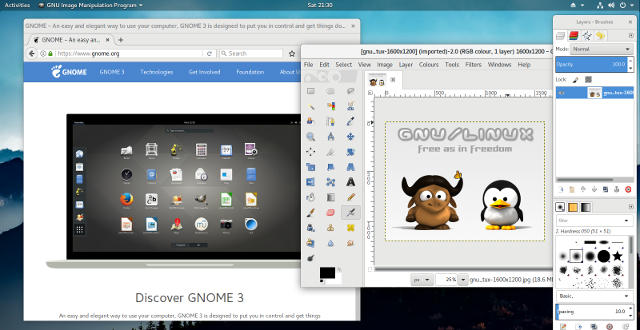  [Screenshot of PureOS 8 with GNOME 3 desktop] 